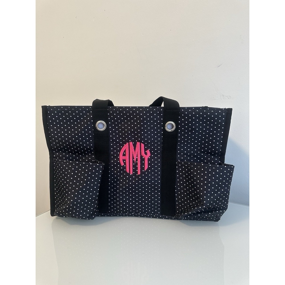 Thirty-One Gifts Black Polka Dot Utility Tote Bag Zipper Closure - Picture 16 of 16